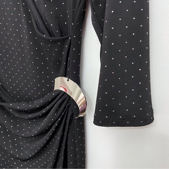 Frank Lyman black dress wrap beaded silver studd 3/4 sleeves flattering noir 12 - Picture 6 of 16